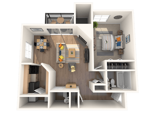 Floor plan for 1 bed, 1 bath, 690 sqft